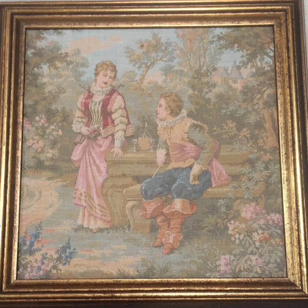 2 Vintage Tapestry Pictures Romantic Victorian Wall Art Sungott Art Studios NY